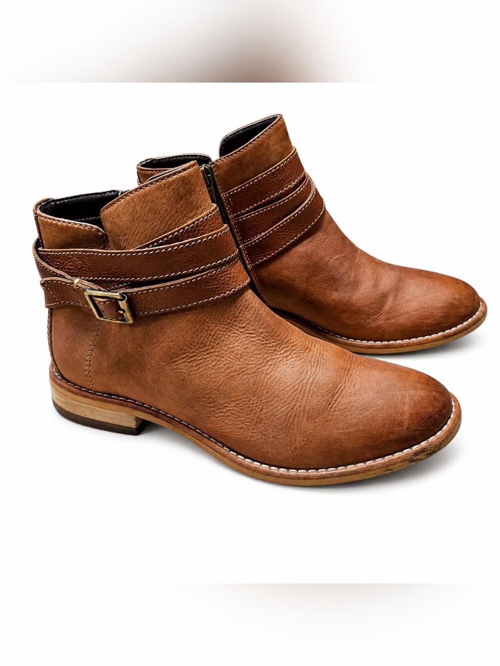Clarks Artisan Brown Leather Ankle Boots Buckle Zip Moto Booties 7M
